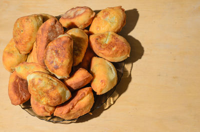 High angle view of bread on table