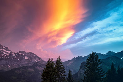 Scenic view of mountains against sky during sunset