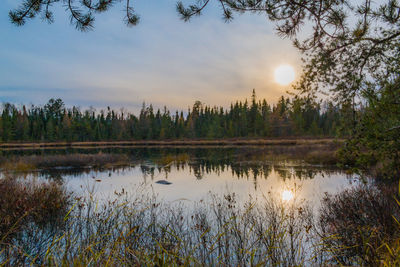 Scenic view of lake against sky during sunset