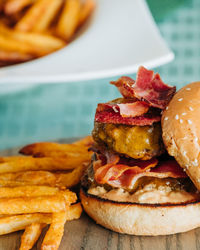 Bacon double cheeseburger with french fries