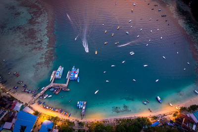 Aerial view of boats in sea