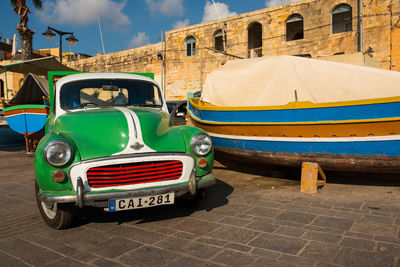 Vintage car on street in city