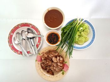 High angle view of food in plate on table