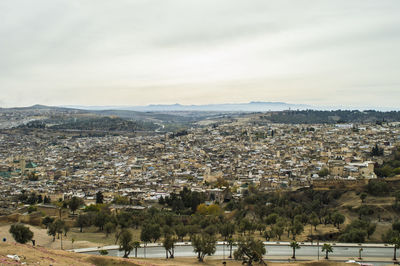 High angle view of town in city