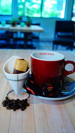 Close-up of coffee cup on table