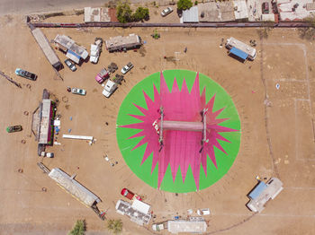 High angle view of clock at construction site in city