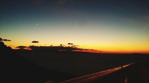 Scenic view of silhouette landscape against clear sky during sunset