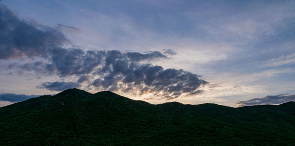 Scenic view of silhouette mountains against sky during sunset