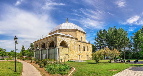 St old turkish mosque in izmail, museum fortress and diorama, ukraine, on a sunny summer day