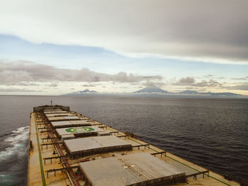 High angle view of pier over sea against sky