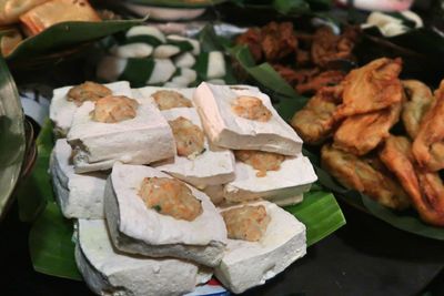 High angle view of food on table at market