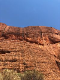 Scenic view of rock formations against clear blue sky