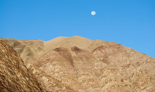 Scenic view of desert against clear blue sky