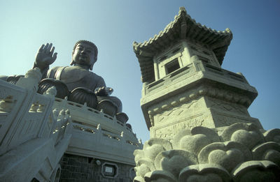 Low angle view of statue against clear sky