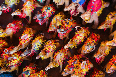 Full frame shot of camel figurines for sale at market