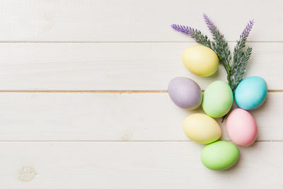 High angle view of easter eggs on table