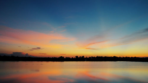 Scenic view of lake against sky during sunset
