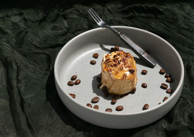 High angle view of dessert in plate on table