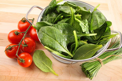 High angle view of vegetables on table