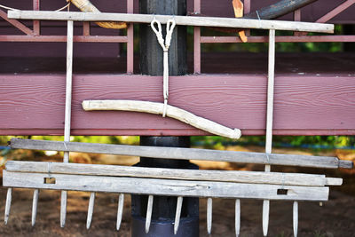 Close-up of bench in park