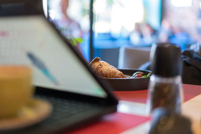 Breakfast served on table in cafe