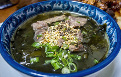 High angle view of food in bowl.