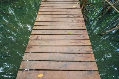 High angle view of boardwalk by lake