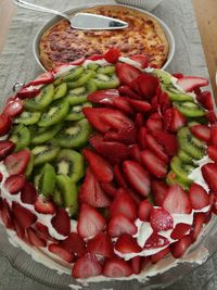 High angle view of fruits in plate