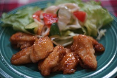 Close-up of served food in plate