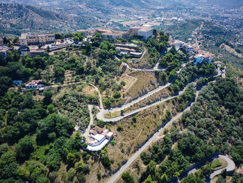 High angle view of road passing through city