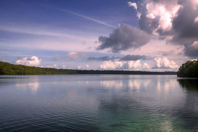 Scenic view of lake against sky during sunset