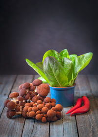 High angle view of vegetables on table