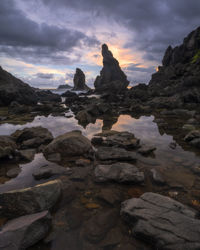 Scenic view of sea against sky during sunset