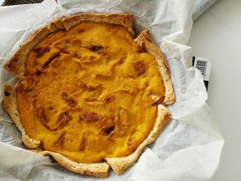 High angle view of bread in plate on table