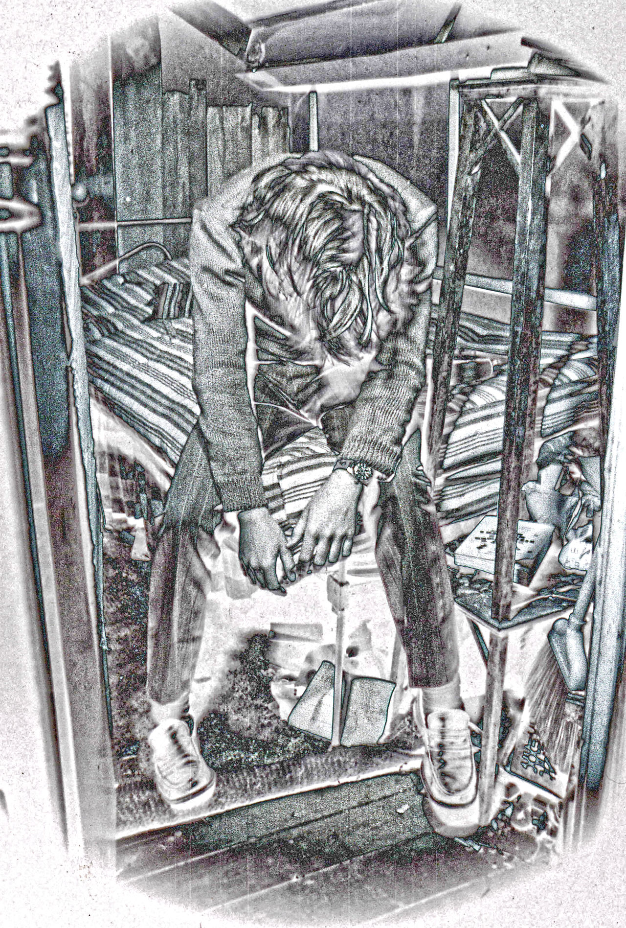 #depression #sadness #man #room #disinterest #solarization