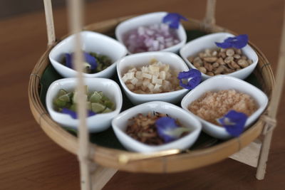 High angle view of food in bowl on table