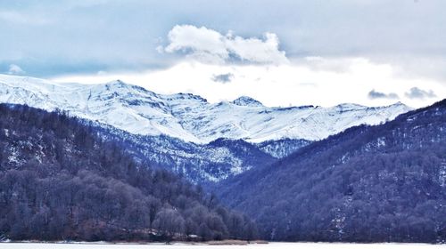 Scenic view of snowcapped mountains against sky