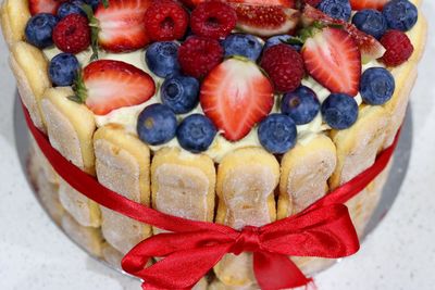 High angle view of cake on table