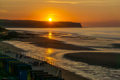 Scenic view of beach against sky during sunset