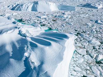 High angle view of snow covered landscape