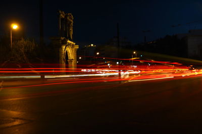 Light trails on road at night