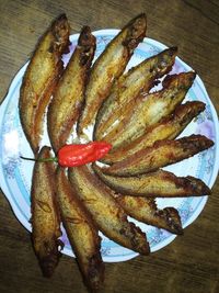 High angle view of fish on table