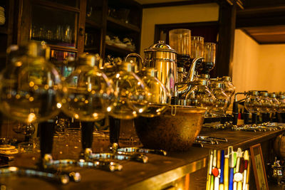 Close-up of illuminated lanterns