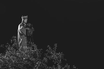 Low angle view of statue against sky at night