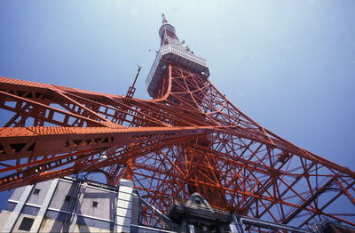 Low angle view of tokyo tower against sky