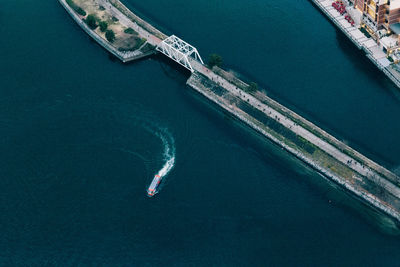 High angle view of dam by river