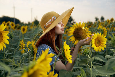 Close-up of woman wearing hat