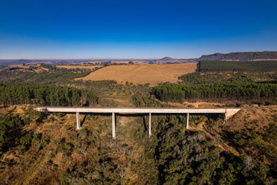 Bridge with train track over forest valley in the interior of brazil