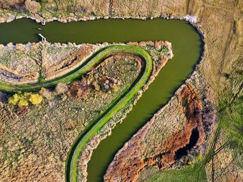 Aerial view of a dying river