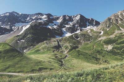 Scenic view of mountains against clear sky